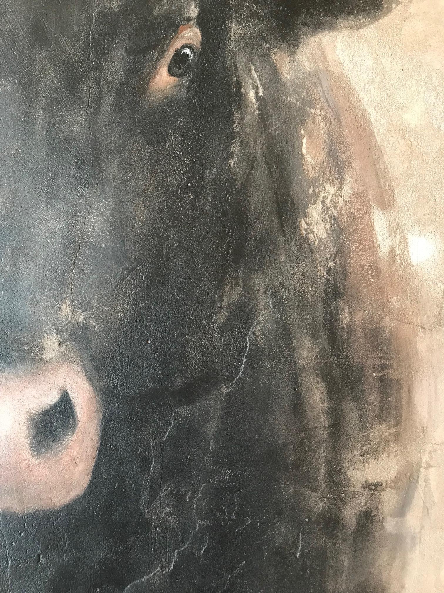 Peinture contemporaine néerlandaise Fresco avec un taureau « Bull » - Painting de Jan Grotenbreg