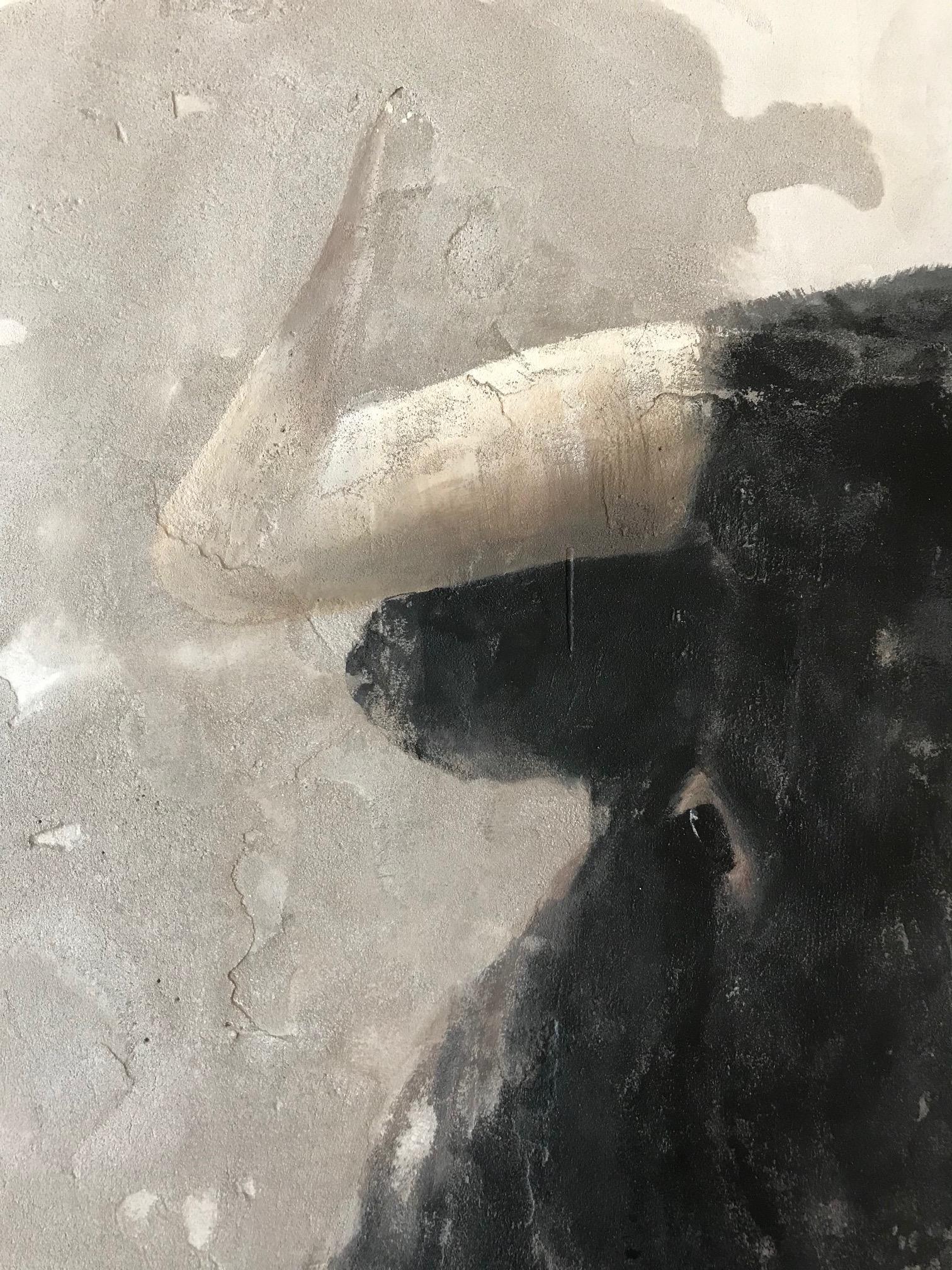 ''Bull'' Dutch Contemporary Fresco Painting with a Bull - Gray Figurative Painting by Jan Grotenbreg