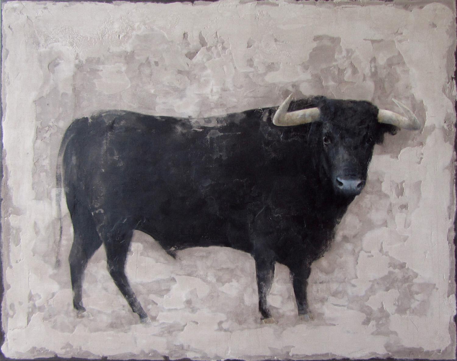 Animal Painting Jan Grotenbreg - Peinture contemporaine néerlandaise Fresco avec un taureau « Bull »