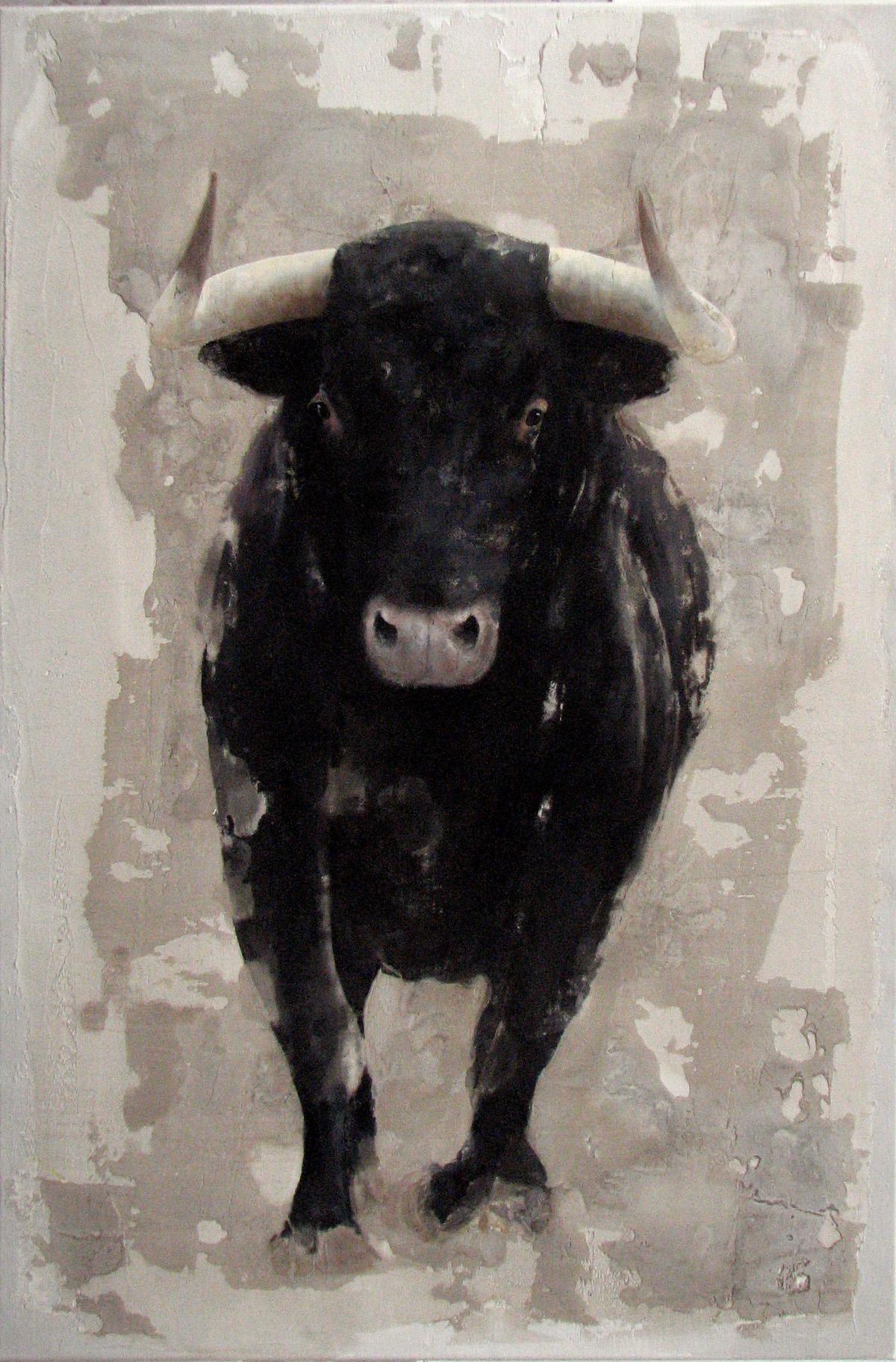 Figurative Painting Jan Grotenbreg - Peinture contemporaine néerlandaise Fresco avec un taureau « Bull »