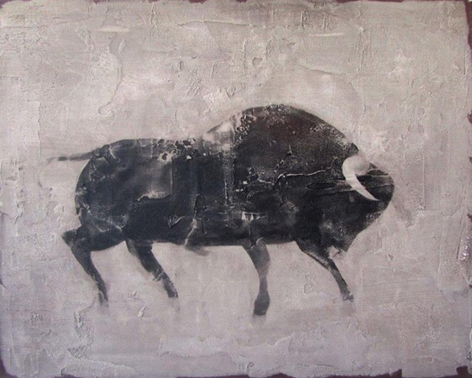 Jan Grotenbreg Animal Painting - 'Bull' Dutch Contemporary Fresco Painting with a Bull