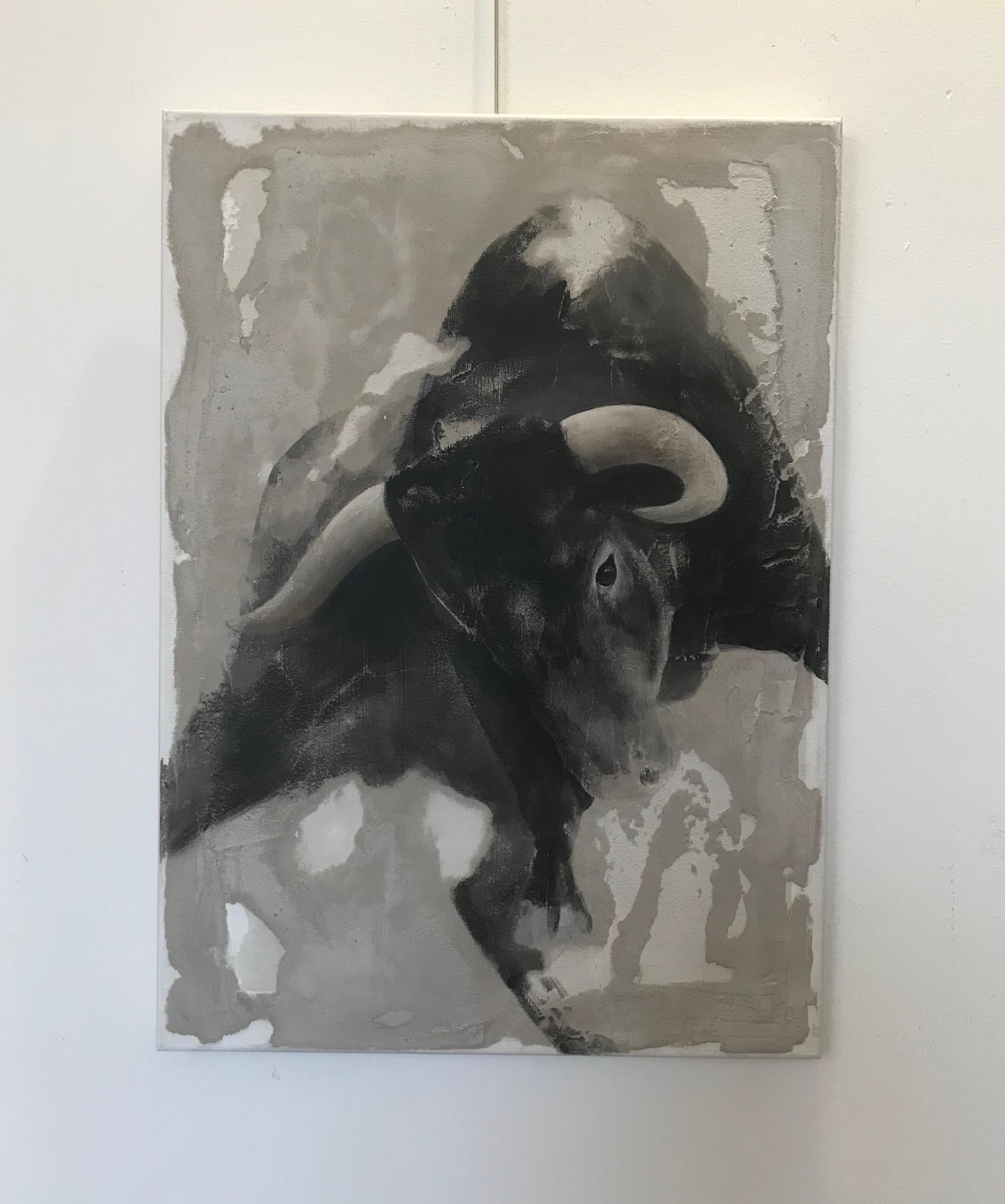 ''Bull'' Dutch Contemporary Fresco Painting with a Bull in Movement 1