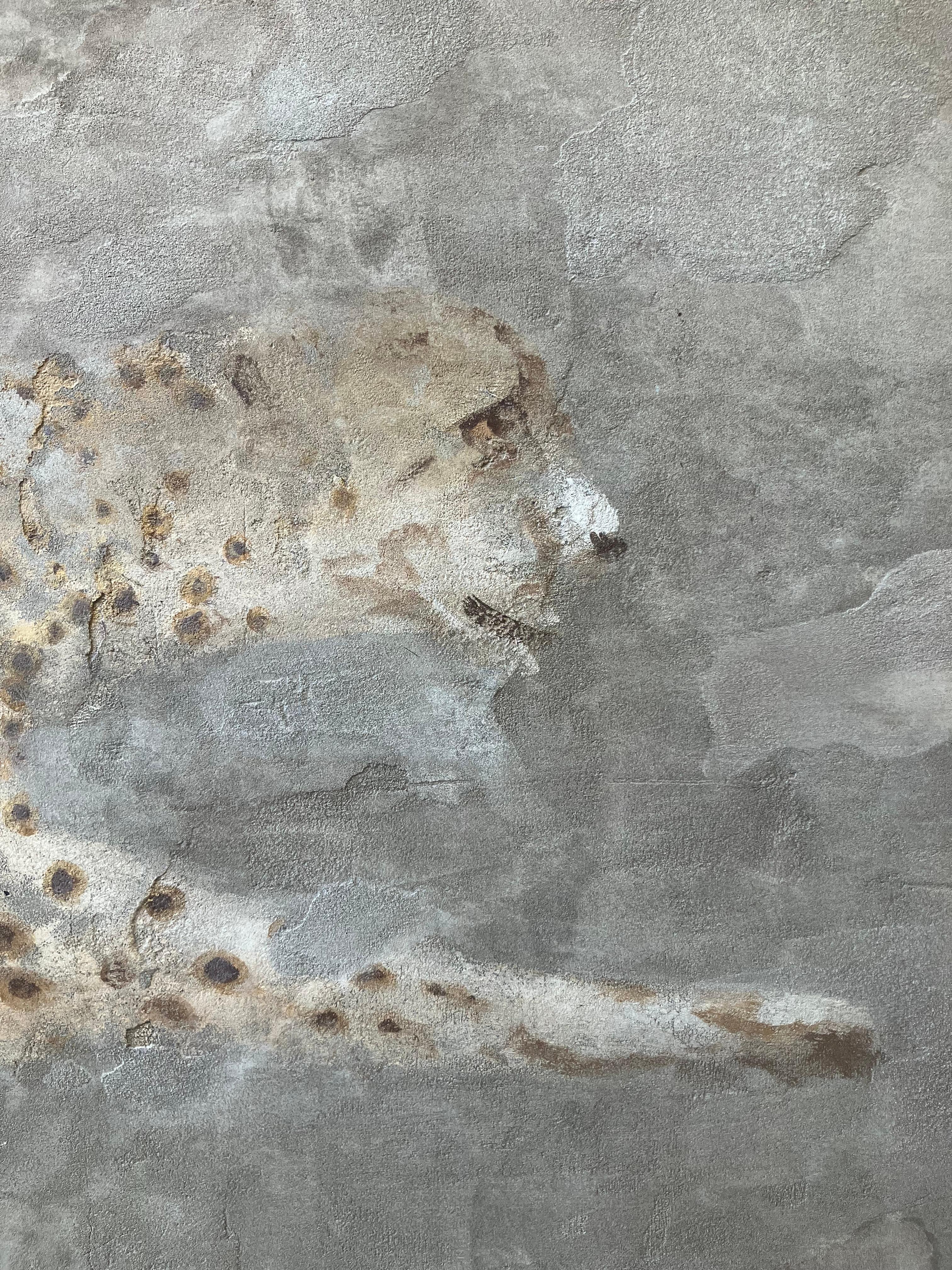 Affresco olandese contemporaneo raffigurante un ghepardo, marrone, beige e rosso - Painting di Jan Grotenbreg
