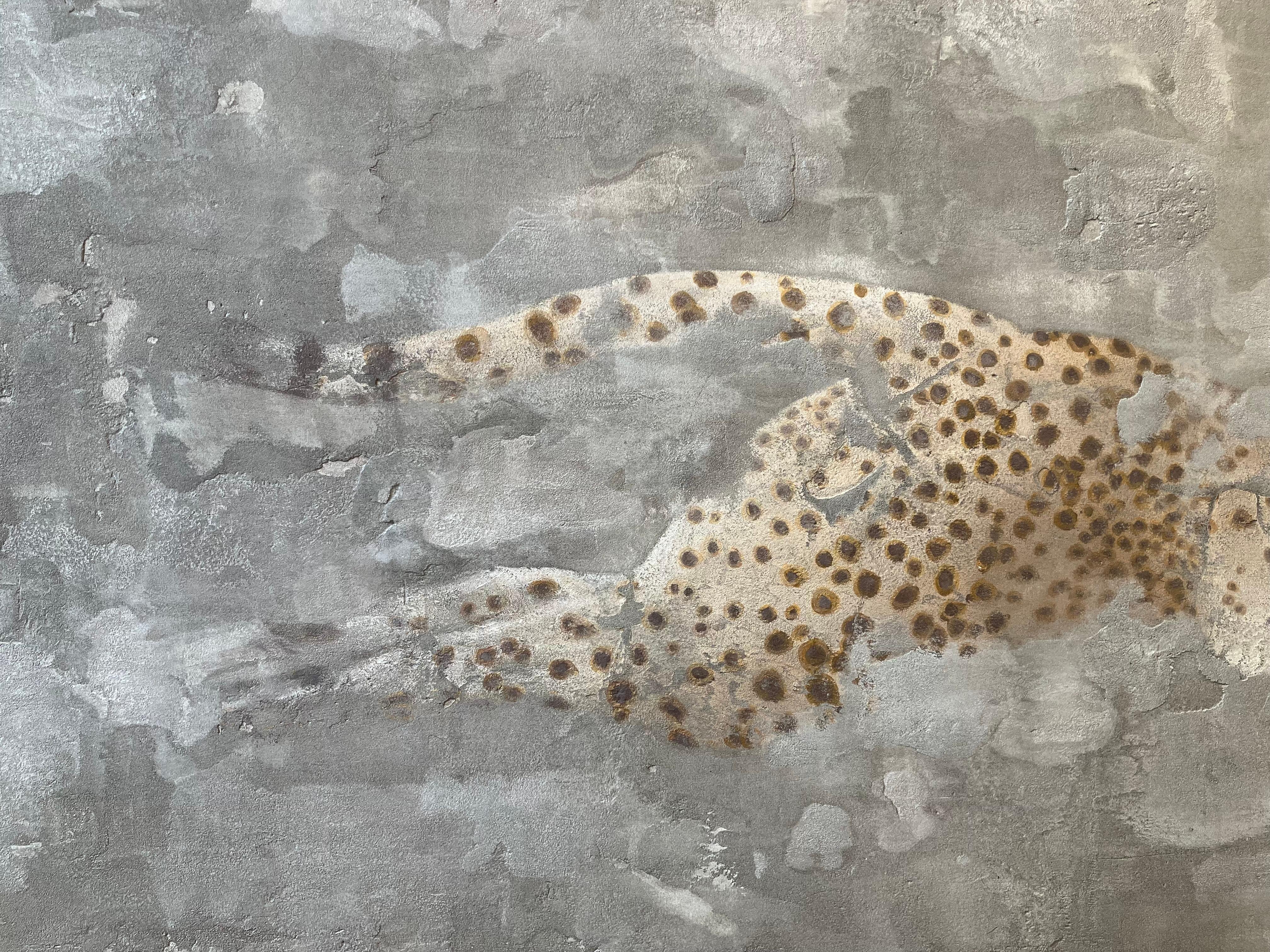 Affresco olandese contemporaneo raffigurante un ghepardo, marrone, beige e rosso in vendita 1