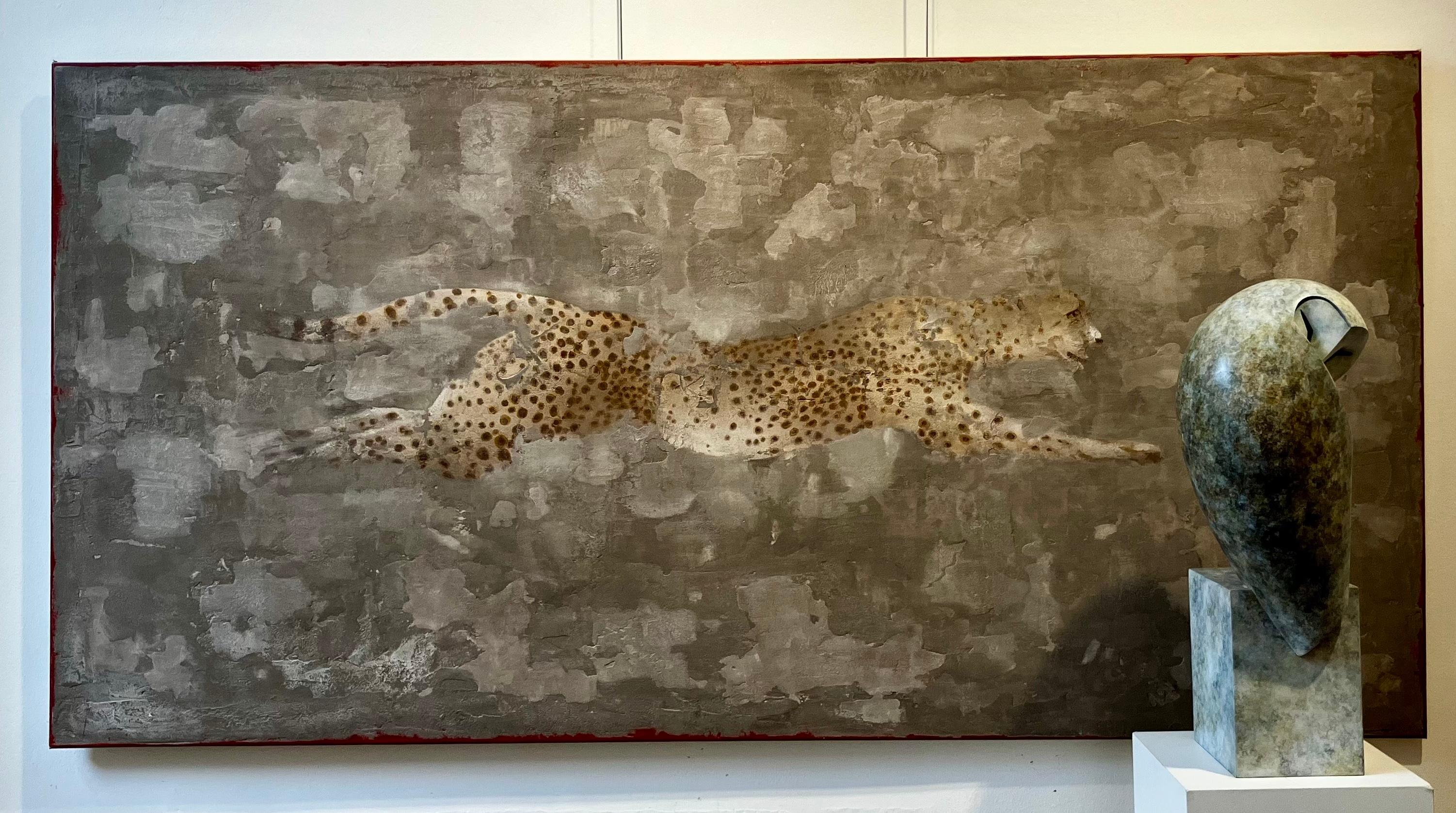 Affresco olandese contemporaneo raffigurante un ghepardo, marrone, beige e rosso in vendita 2