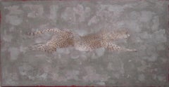 Affresco olandese contemporaneo raffigurante un ghepardo, marrone, beige e rosso