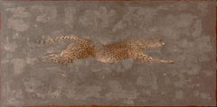 Cheetah' Niederländisches zeitgenössisches Fresko-Gemälde eines Geparden, braun, beige, rot