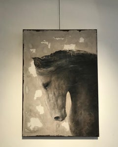 'Grey Horse' Dutch Contemporary Fresco Painting with a Horse