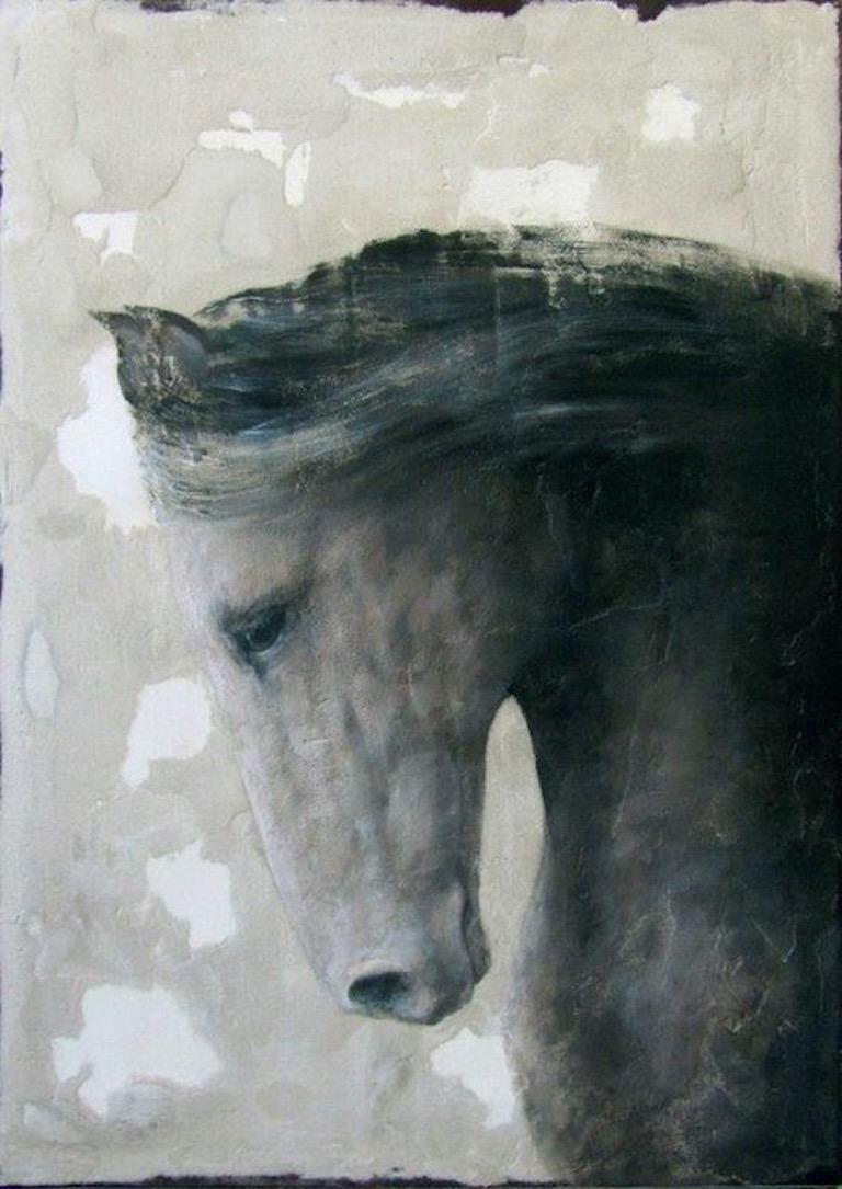 Jan Grotenbreg - 'Grey Horse' Dutch Contemporary Fresco Painting with a  Horse For Sale at 1stDibs