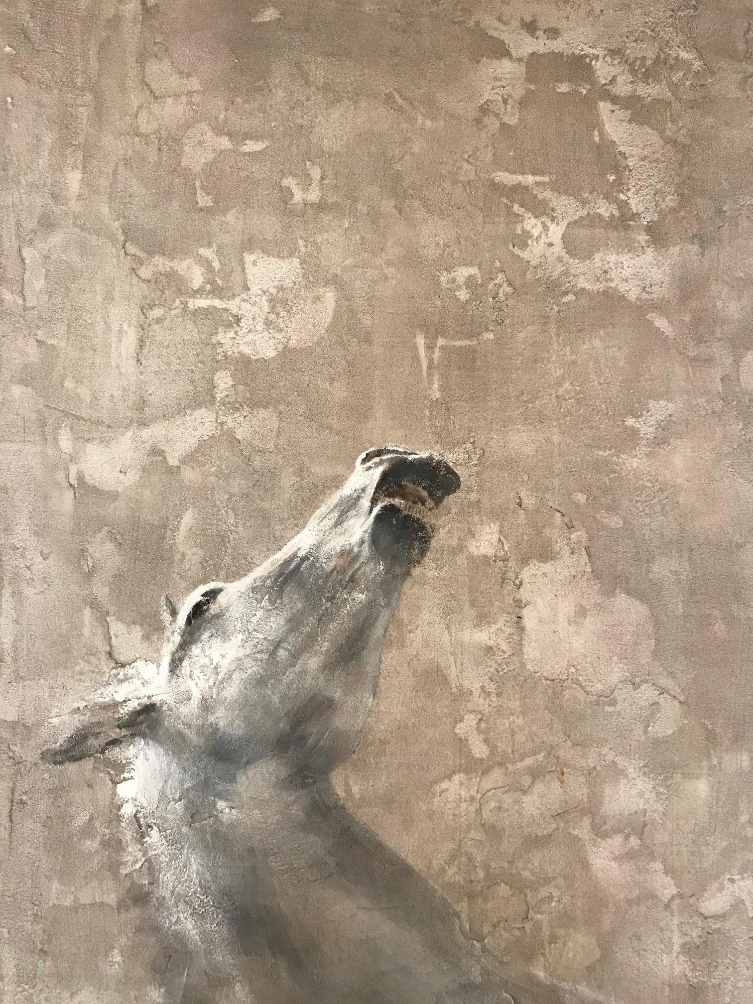 'Prancing Horse' Dutch Contemporary Fresco Painting with a Horse - Gray Animal Painting by Jan Grotenbreg