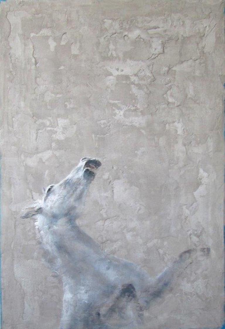 Jan Grotenbreg Animal Painting - 'Prancing Horse' Dutch Contemporary Fresco Painting with a Horse