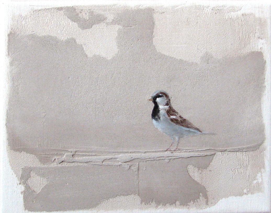 Jan Grotenbreg Figurative Painting - ''Sparrow'' Dutch Contemporary Fresco Painting with Sparrow, Birds