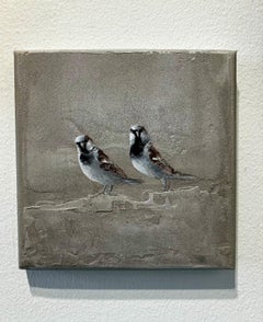 ''Sparrows'' Dutch Contemporary Fresco Painting with Two Sparrows, Birds