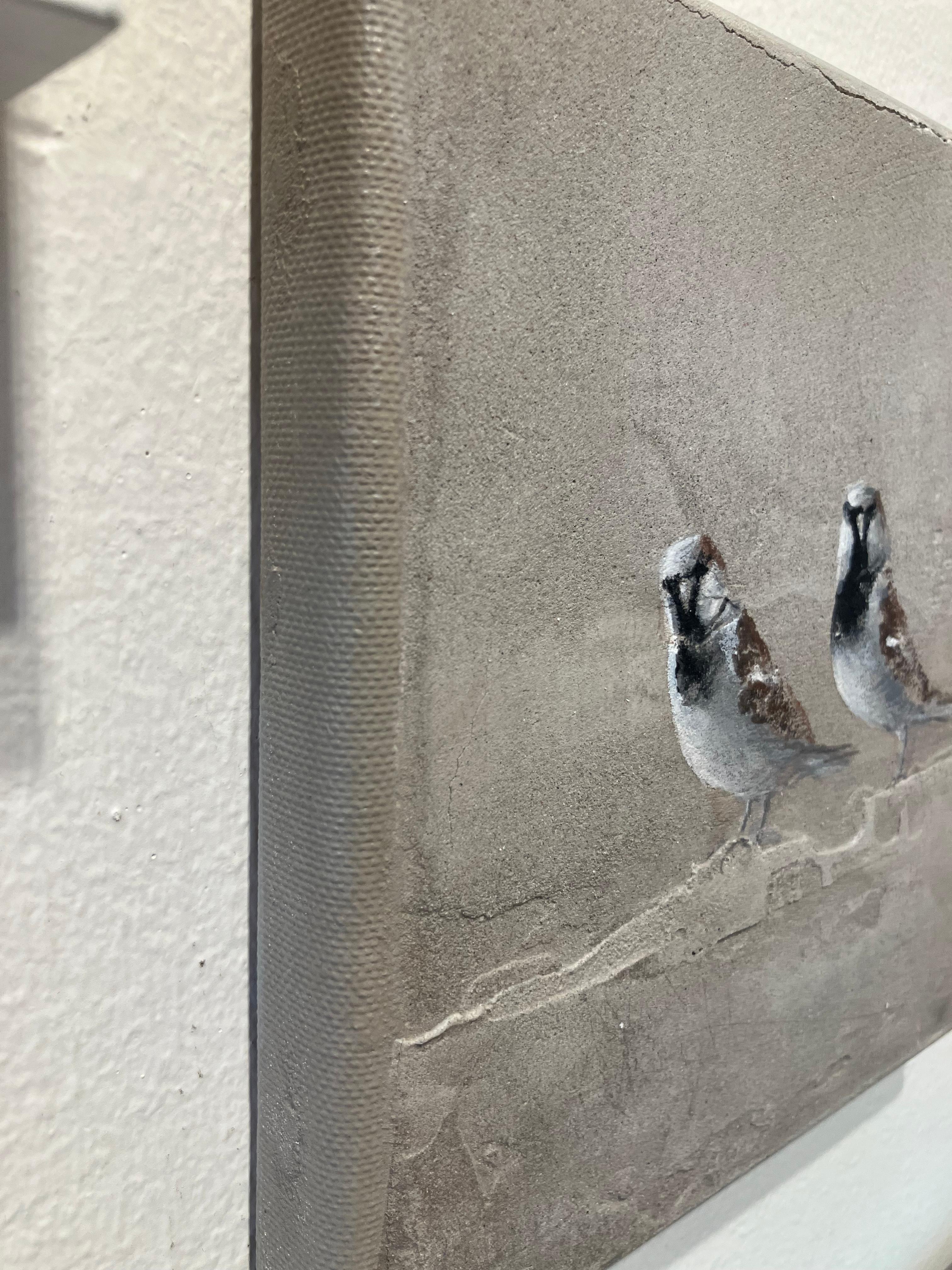 ''Sparrows'' Dutch Contemporary Fresco Painting with Two Sparrows, Birds For Sale 1