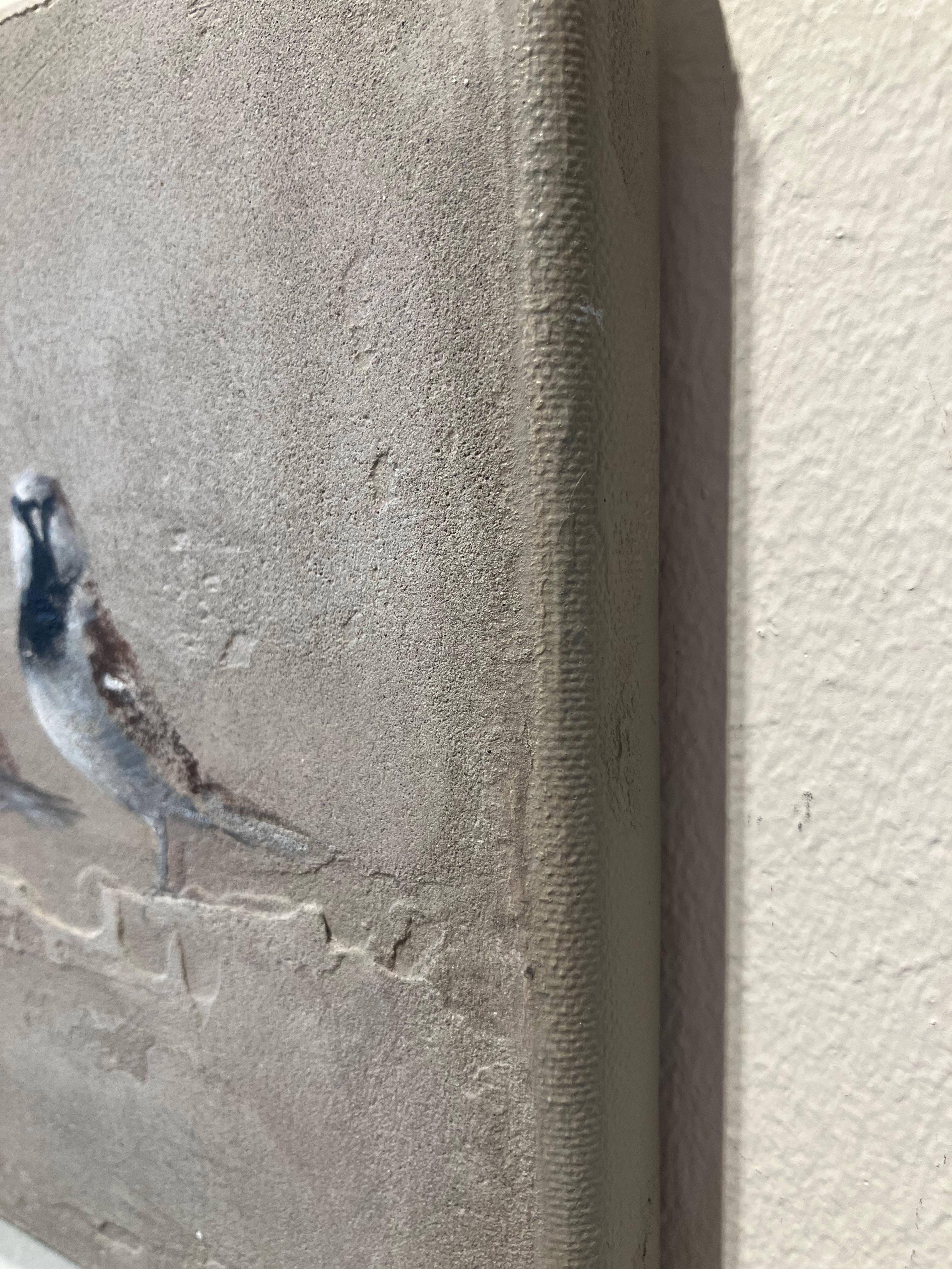 ''Sparrows'' Dutch Contemporary Fresco Painting with Two Sparrows, Birds For Sale 2
