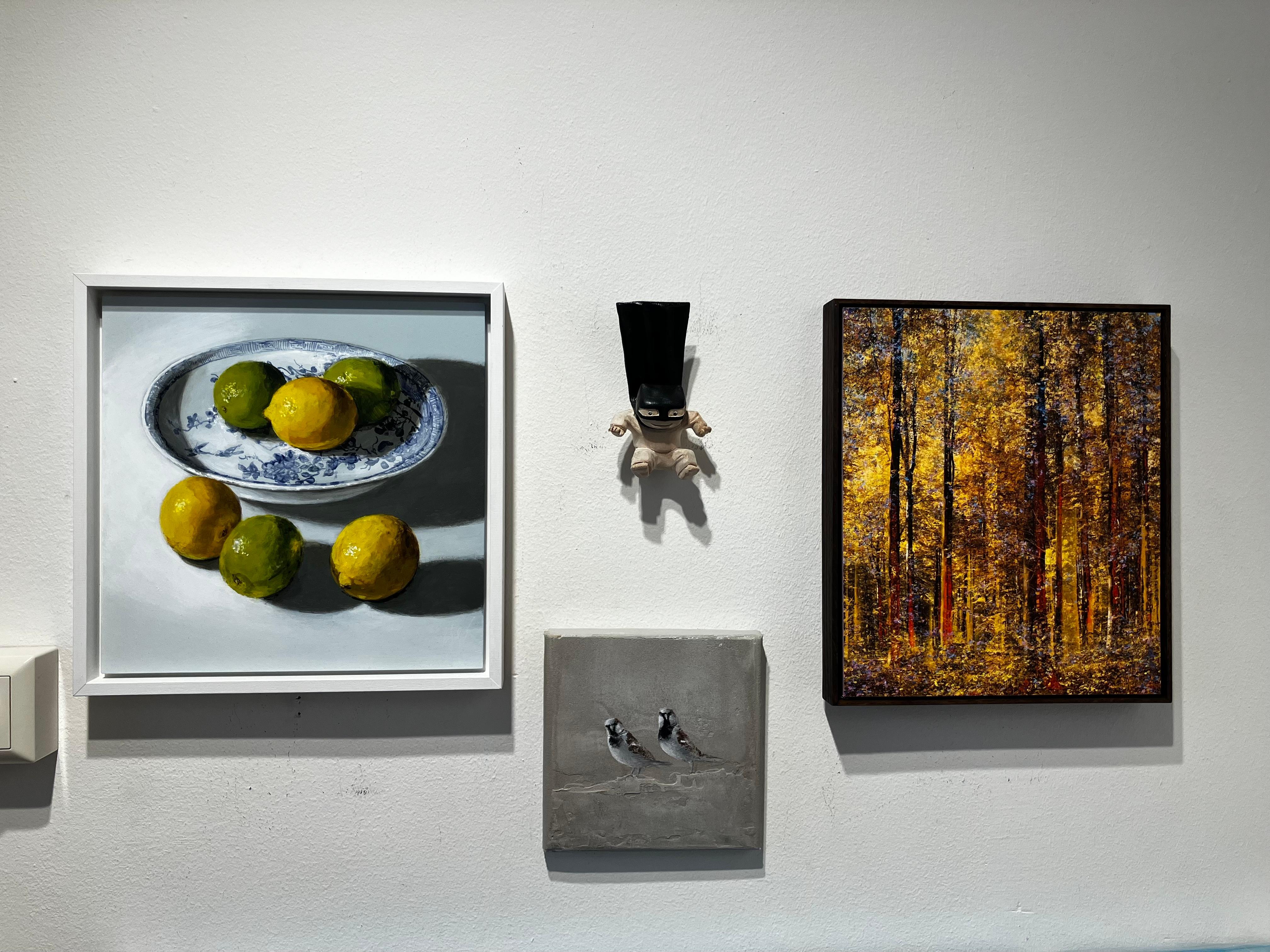 ''Sparrows'' Dutch Contemporary Fresco Painting with Two Sparrows, Birds For Sale 5