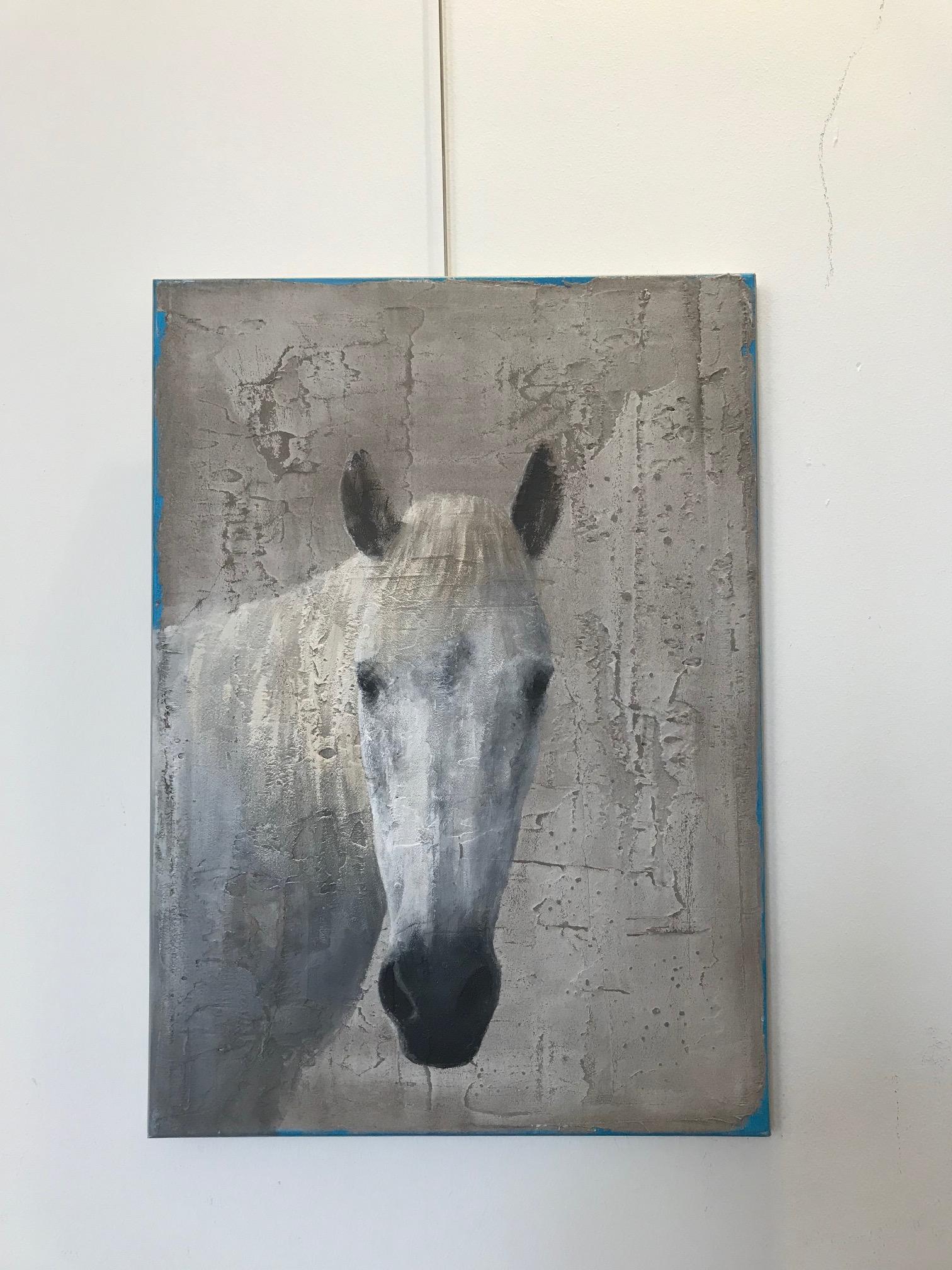 ''White Horse'' Dutch Contemporary Fresco Painting with a White Horse 1