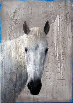 ''White Horse'' Dutch Contemporary Fresco Painting with a White Horse