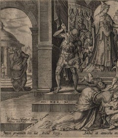 Joash and Queen Athaliah - 1567 Old Master Engraving Religious