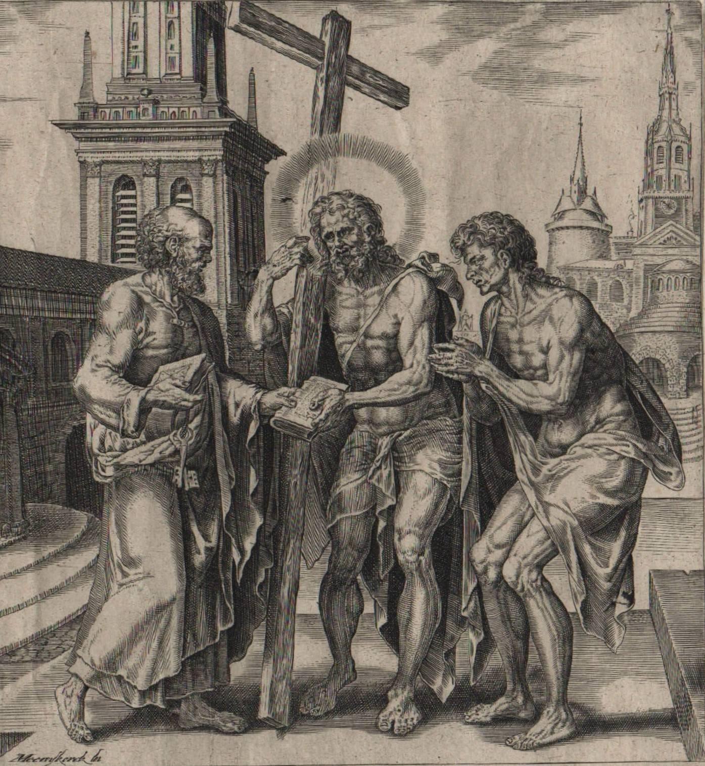 Law and Gospel - Set of 2 Plates - 1565 Old Master Engraving Religious - Gray Figurative Art by Jan Harmensz Muller
