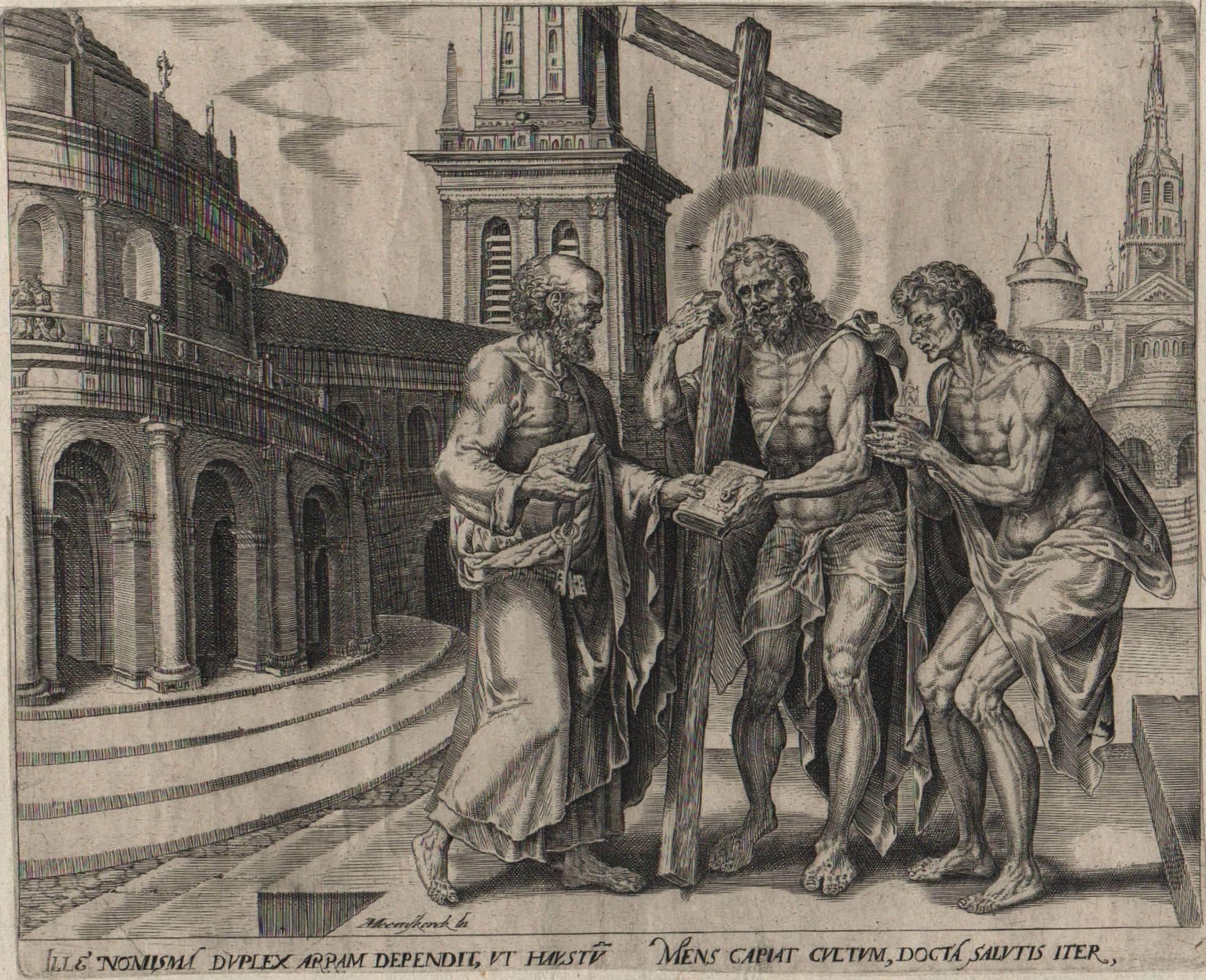 Jan Harmensz Muller Figurative Art – Law and Gospel - Set of 2 Plates - 1565 Old Master Engraving Religious
