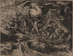 Miracle of Christ on the Sea - Framed Old Master 1574 / 1585 Engraving Religious