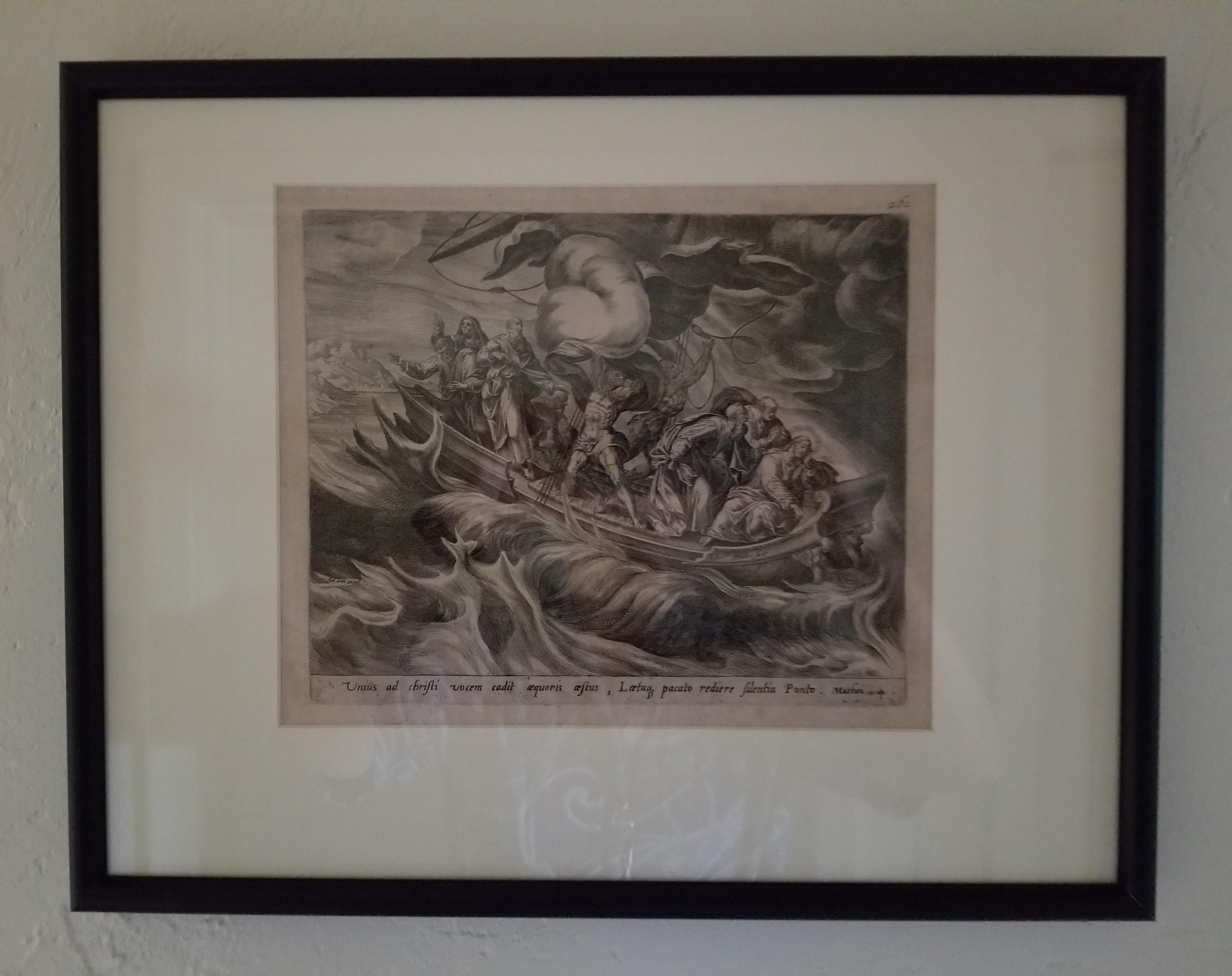 Jan Harmensz Muller Figurative Print - Miracle of Christ on the Sea - Framed Old Master 1574 / 1585 Engraving Religious