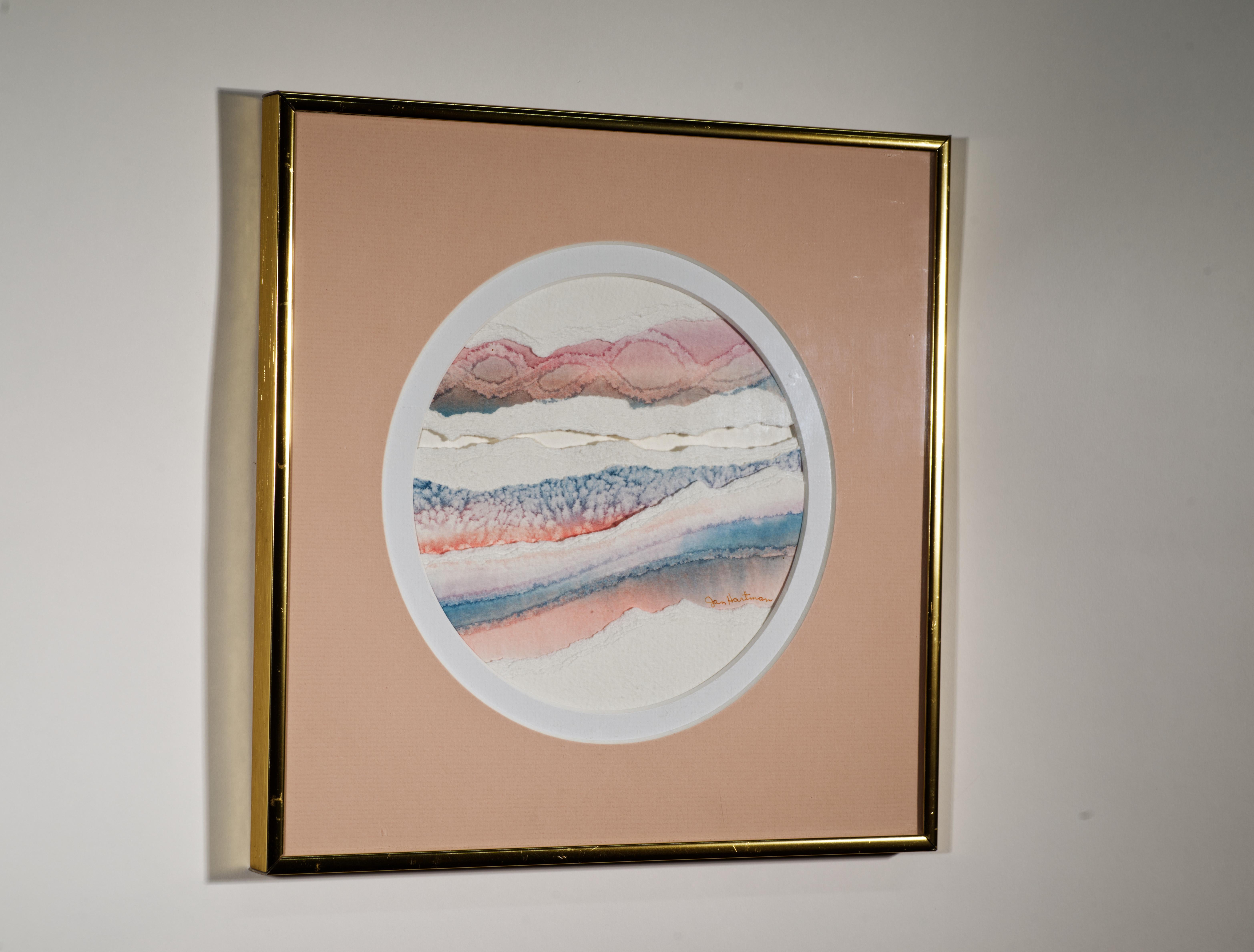 Hand-Painted Jan Hartman Abstract Watercolor Collage, Framed Original Artwork For Sale