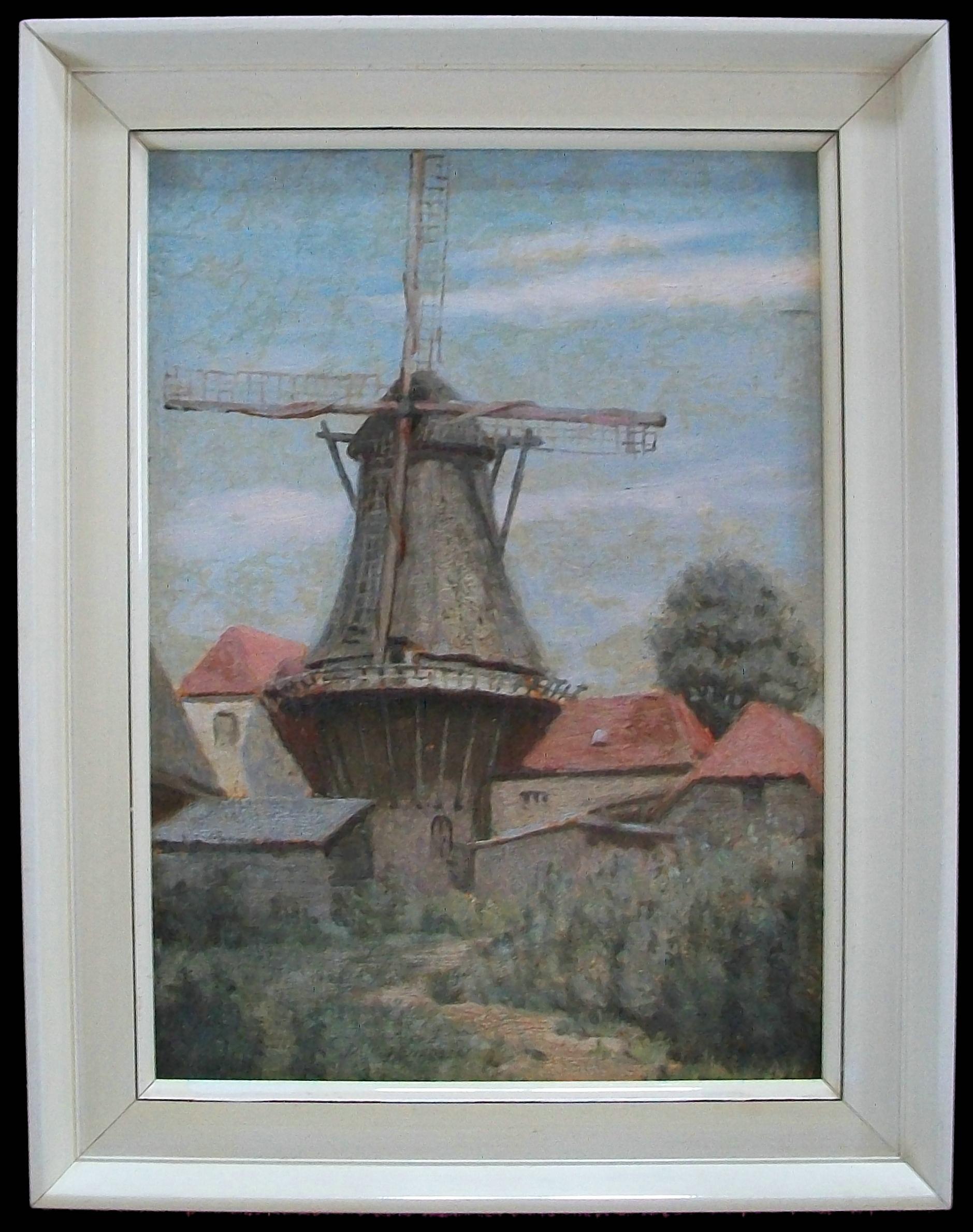 Dutch Jan Hendrik Eversen, 'Molen Te Ede', Oil Painting on Panel, Holland, C. 1946 For Sale
