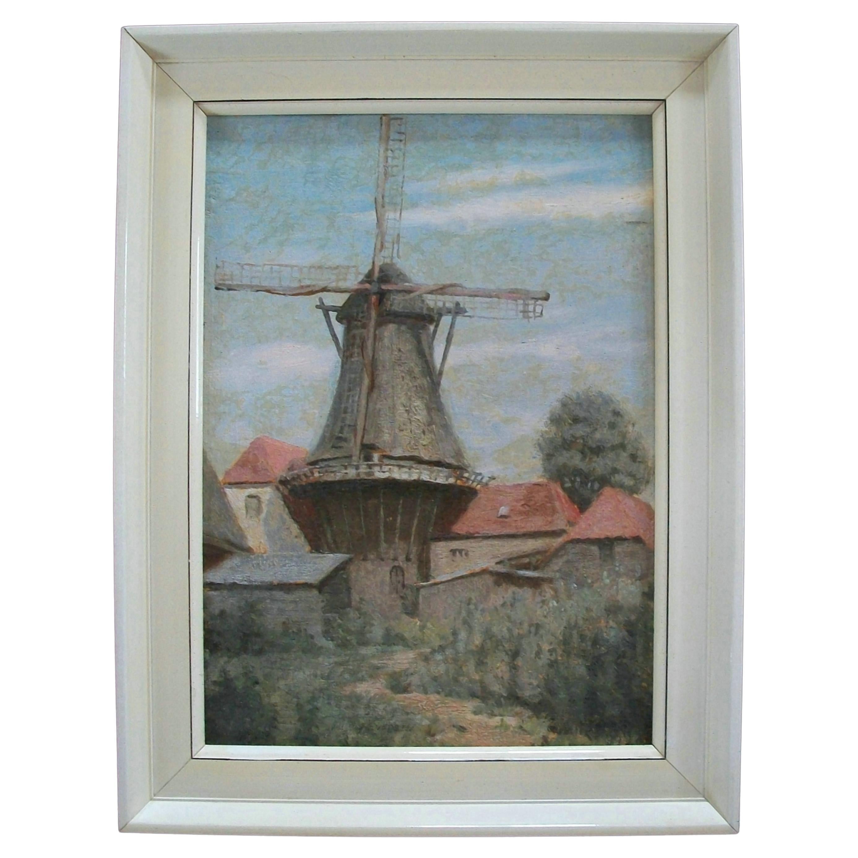 Jan Hendrik Eversen, 'Molen Te Ede', Oil Painting on Panel, Holland, C. 1946 For Sale