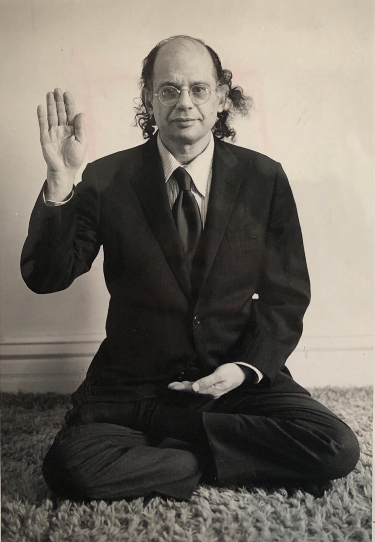 Jan Herman Black and White Photograph - Original Vintage Silver Gelatin Photograph of Poet Allen Ginsberg in Yoga Pose