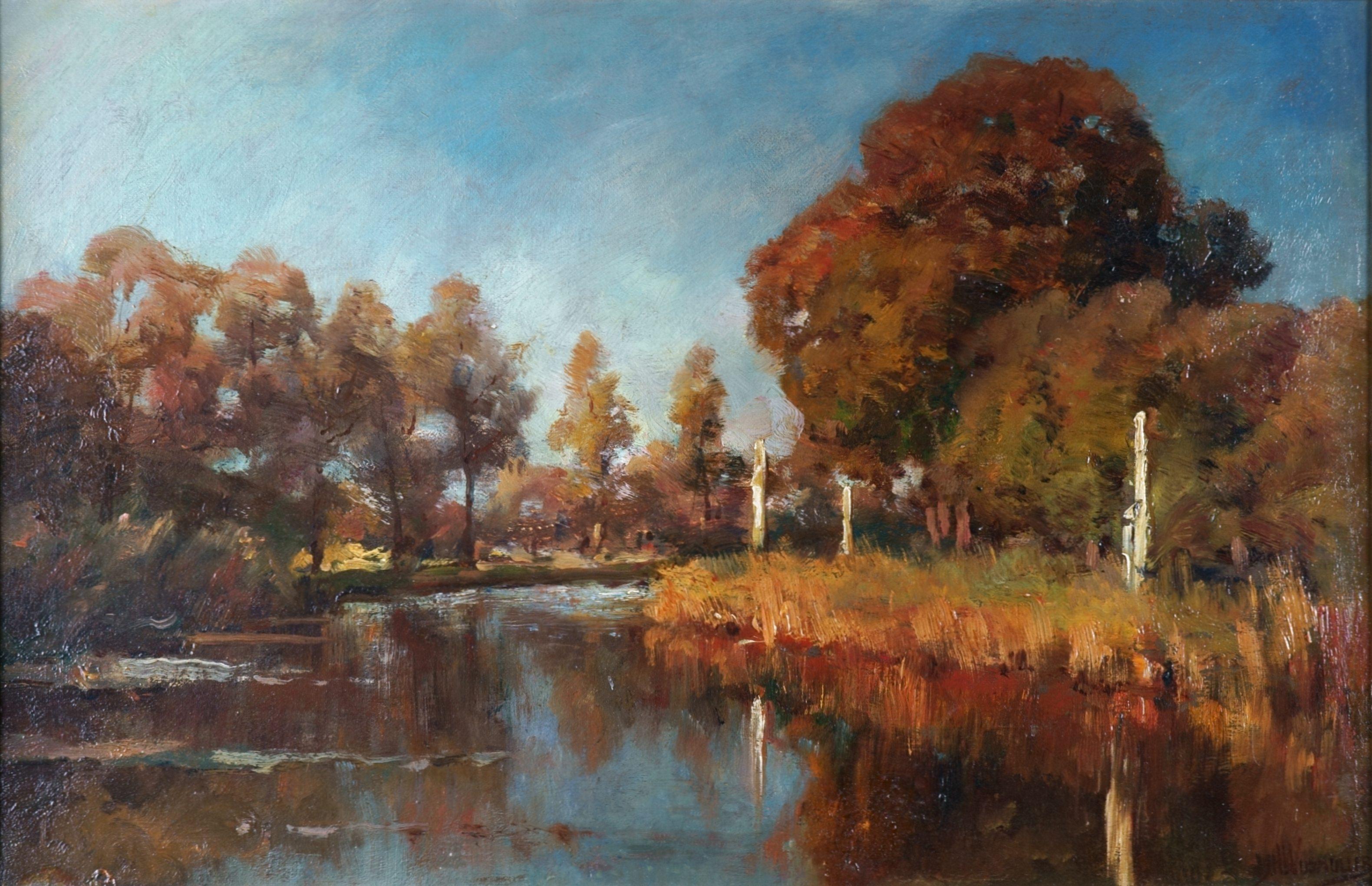 Wijsmüller, Jan Hillebrand Figurative Painting - Late Summer River Landscape / - Realistic Impression -