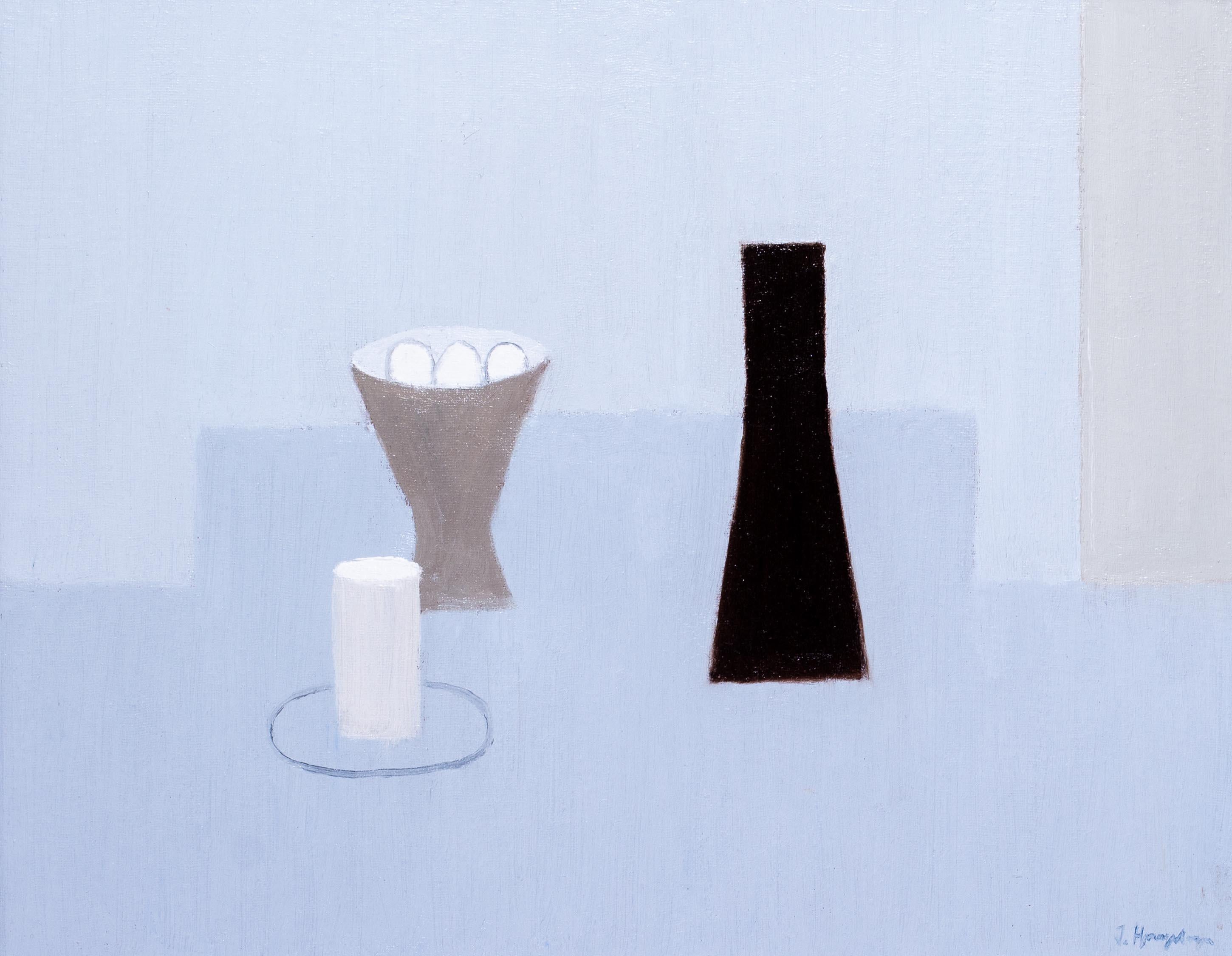 Belgian 20th Century abstract still life on blues by Hoogsteyns - Painting by Jan Hoogsteyns 