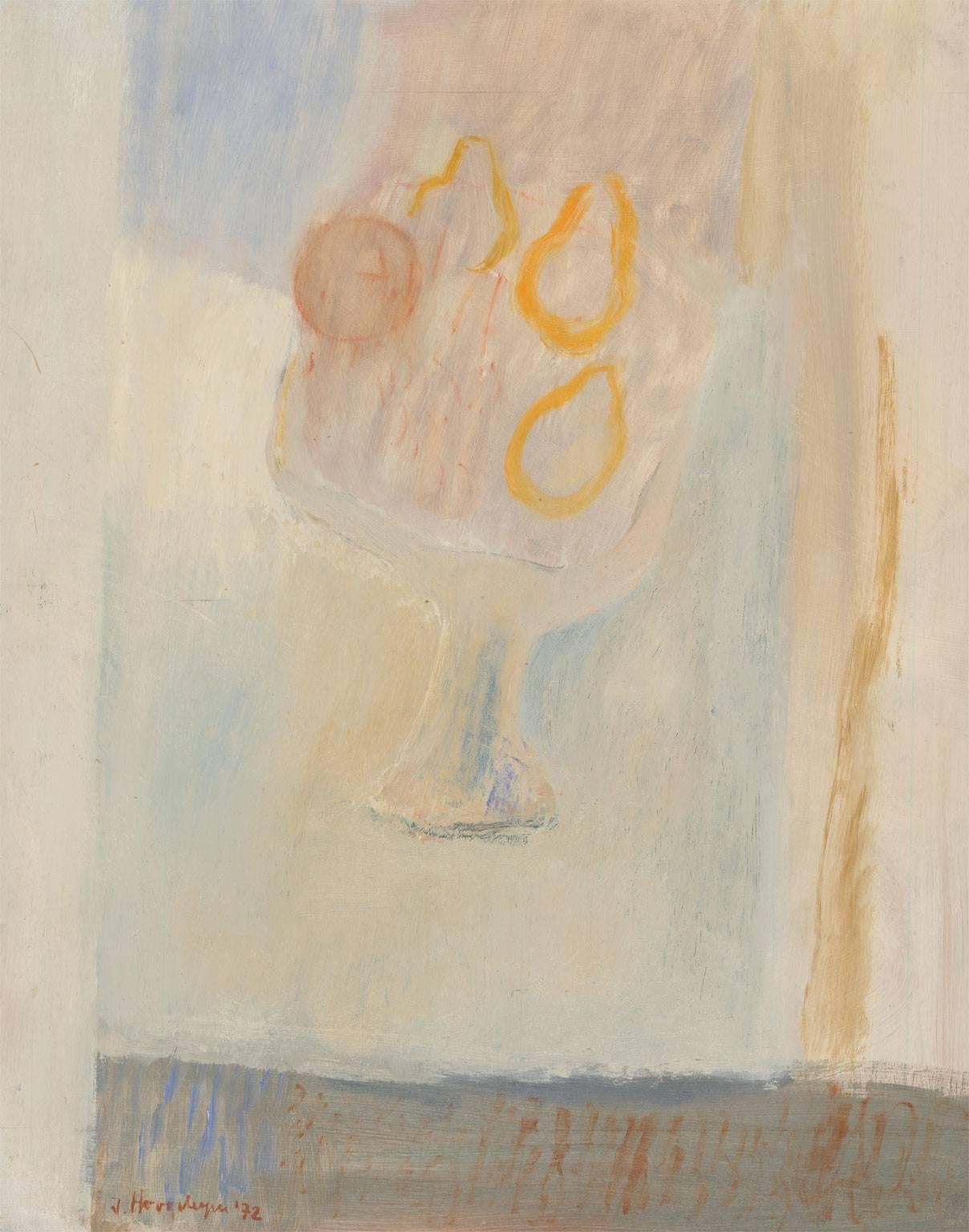 A minimalist modern still life of pears by the well listed Belgian artist Jan Hoogsteyns, signed and dated to the lower left. Painted on thick panel. Signed and dated 1972 to the lower left. On panel.

Image Size: 48.7 x 38.3cm (19.2" x 15.1")
Total