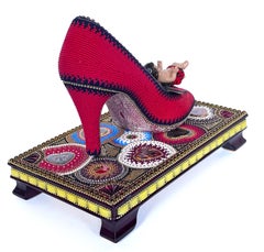 Devil's Shoe, 8 x 10 x 6 inch, Glass Beads on Found Form, Jan Huling