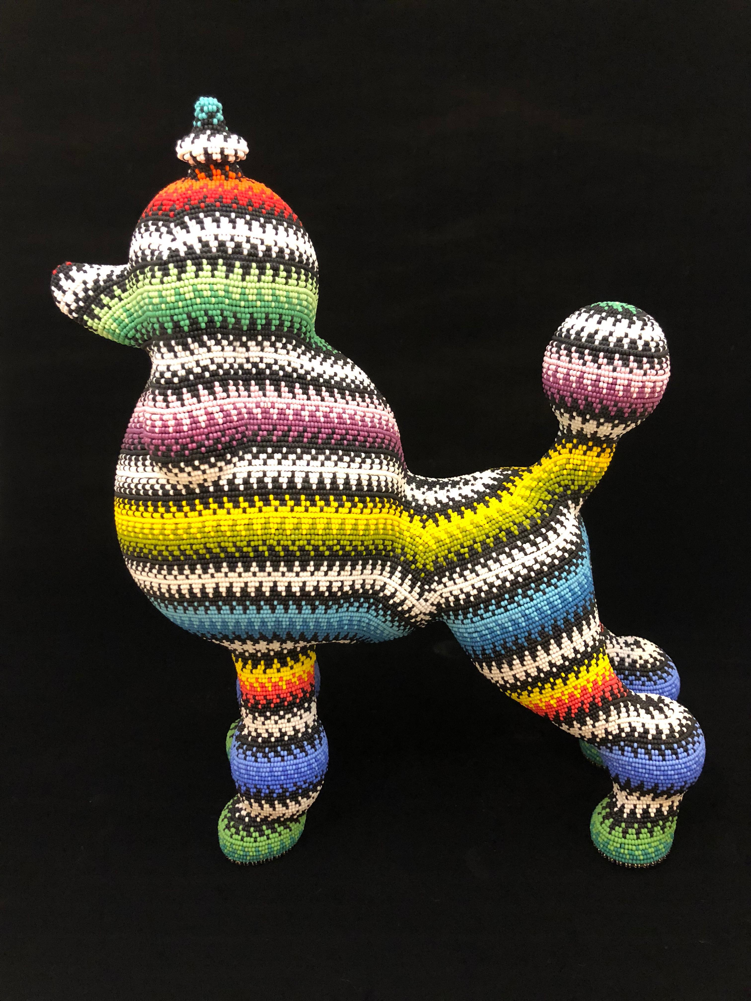 Poodle Form Covered in Glass Czech Seed Beads - Pop Art Sculpture by Jan Huling
