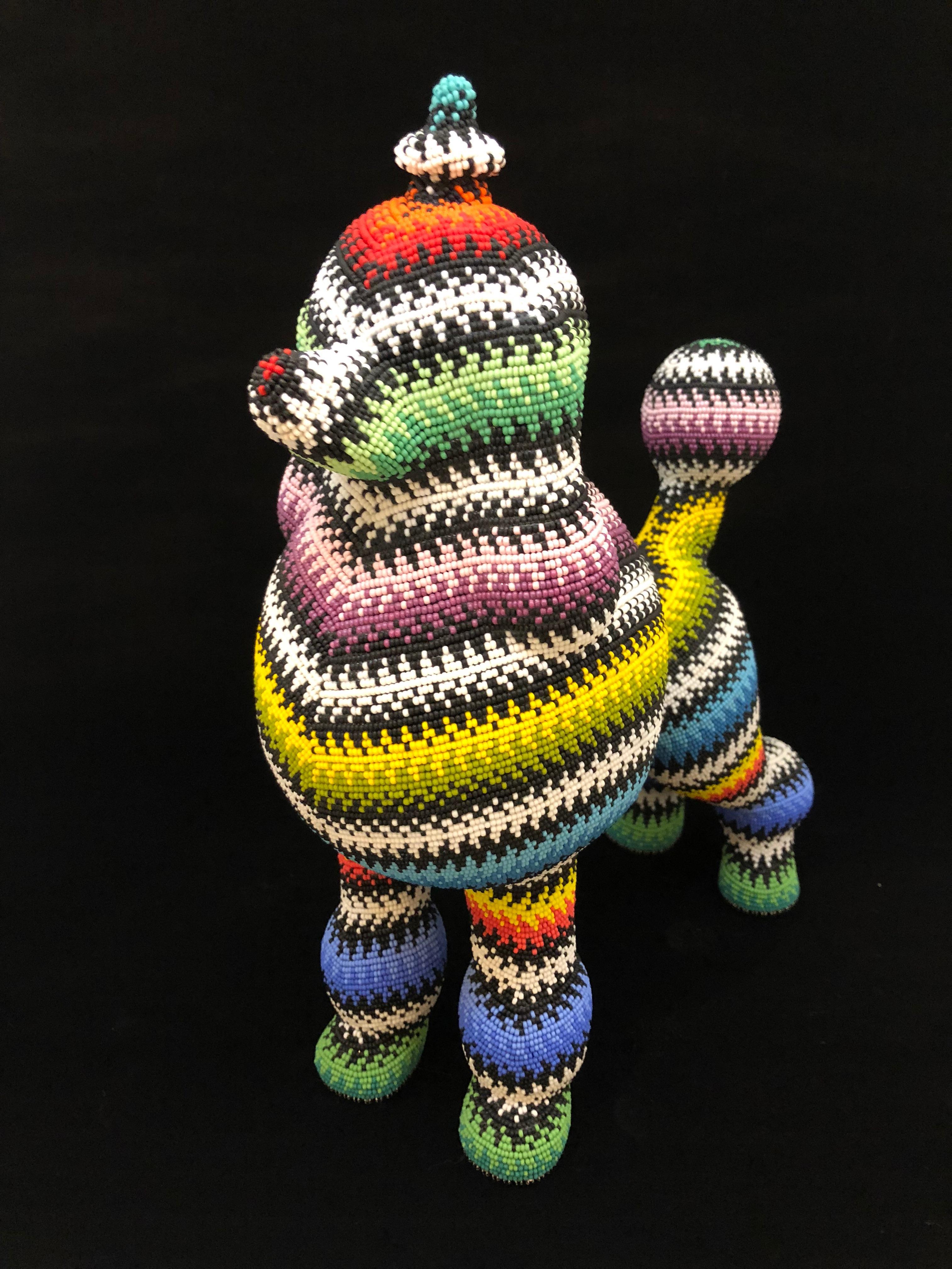 Poodle Form Covered in Glass Czech Seed Beads - Mixed Media Art by Jan Huling