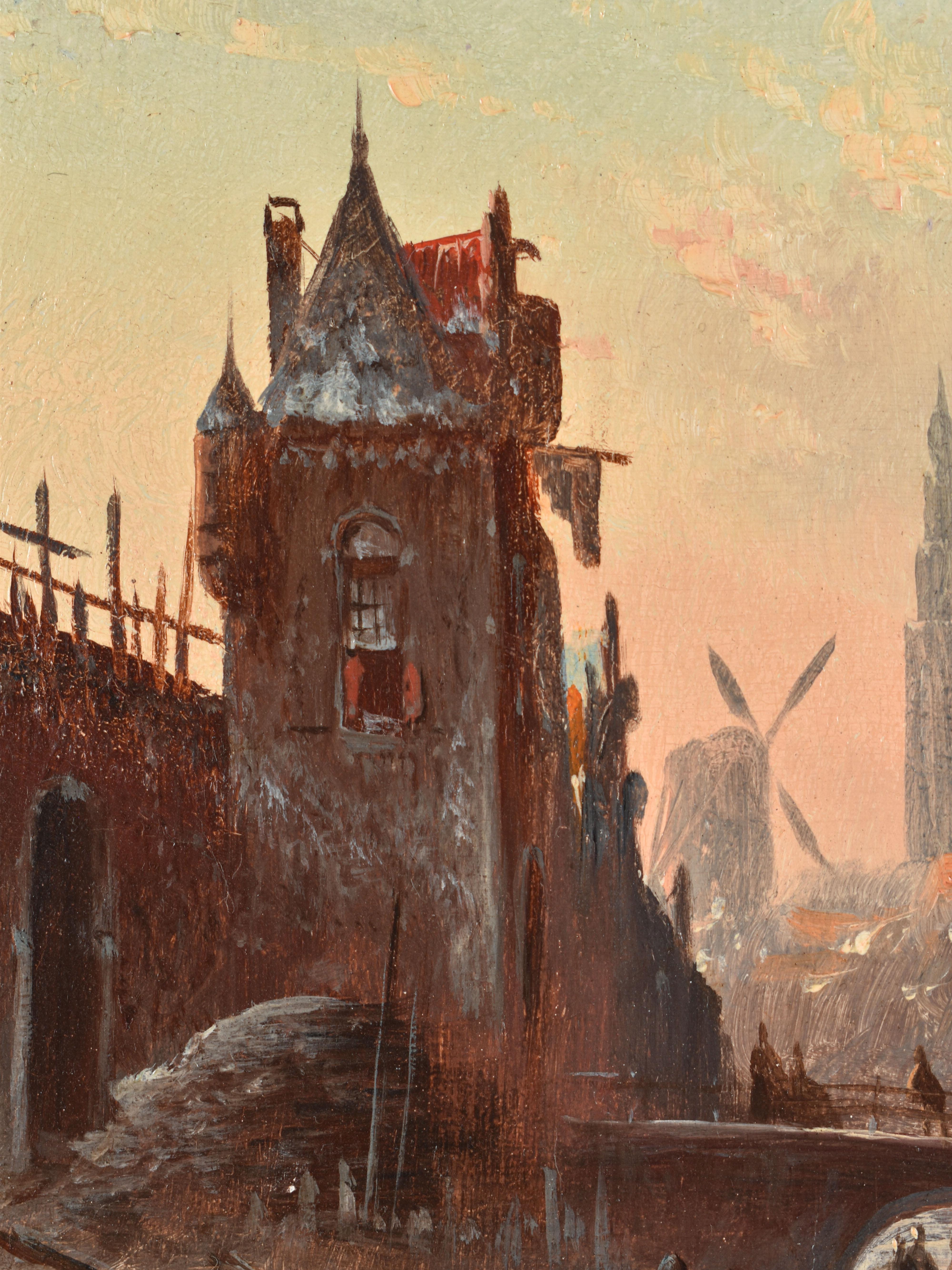 Le tableau offert représente un paysage urbain avec des patineurs sur glace Le tableau est en bon état et provient d'une collection privée de maîtres hollandais.

Jacob Jan Coenraad Spohler (1837-1922) a reçu l'enseignement de son père Jan Jacob et