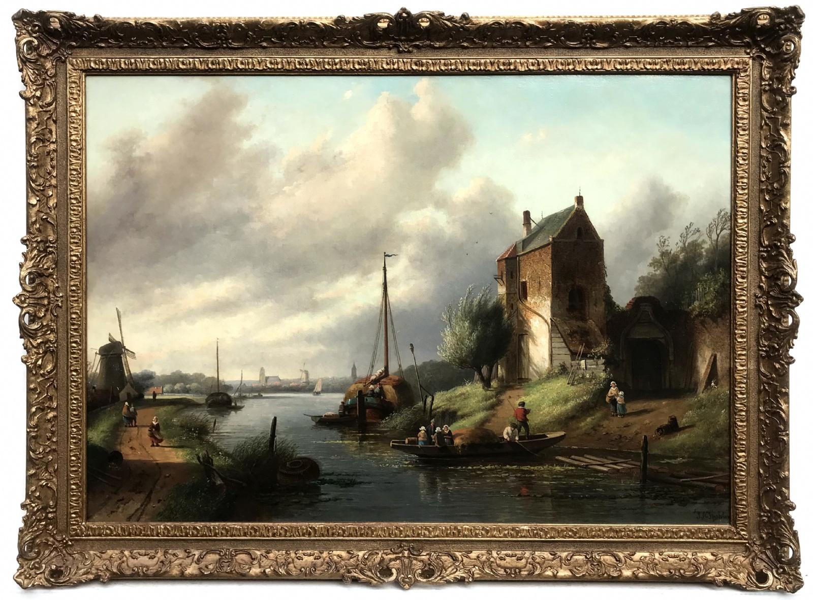 Vista sul canale olandese - Painting di Jan Jacob Coenraad Spohler