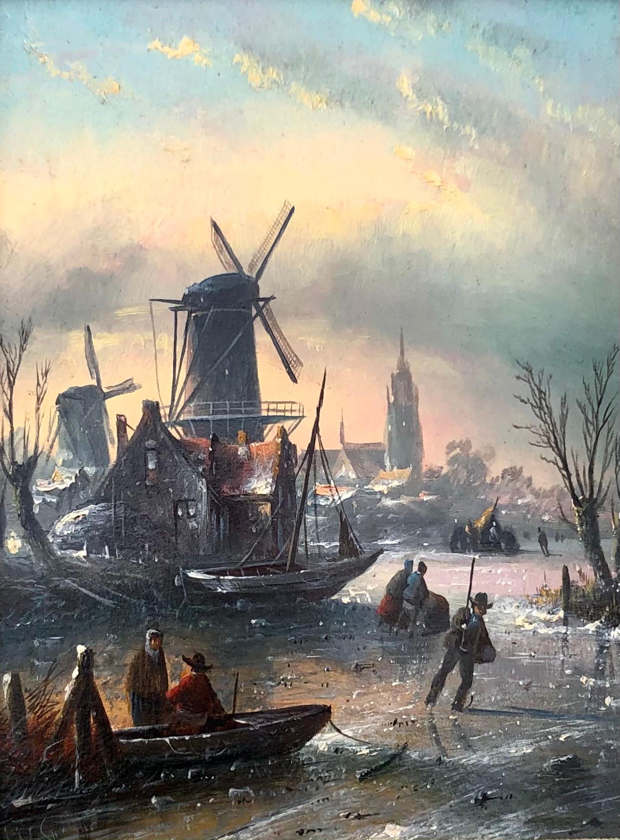 On the Frozen Canal - Painting by Jan Jacob Coenraad Spohler