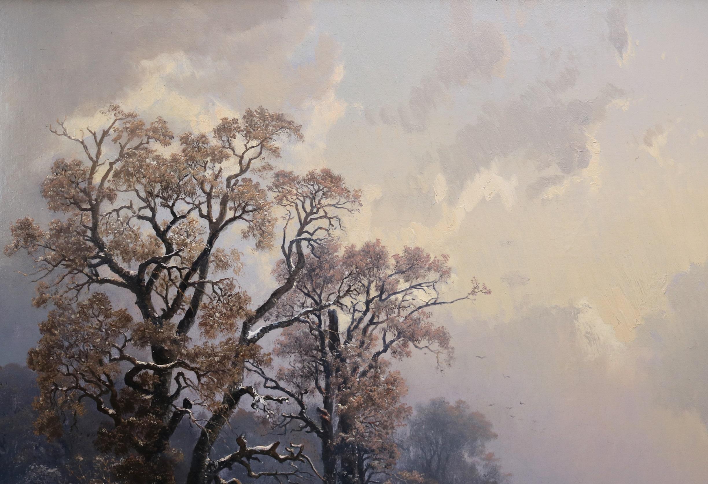 Skaters on Frozen Lake - Grande peinture à l'huile hollandaise d'un paysage d'hiver du 19e siècle 4