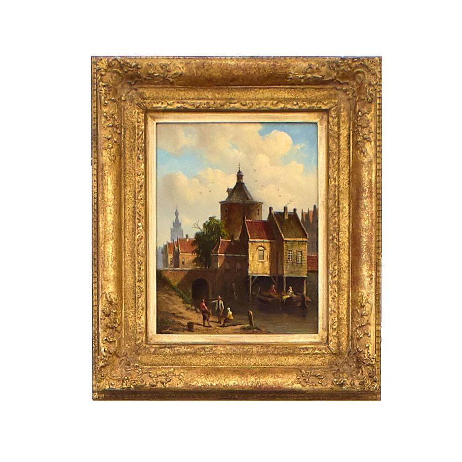 Jan Jacob Coenraad Spohler Landscape Painting - Townview on Leiden
