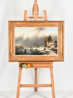Winter landscape with figures on and along frozen river - J.J.C. Spohler -