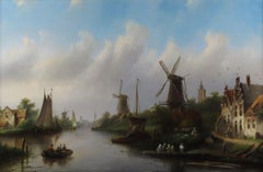 Oil on Canvas by Jan Jacob Conrad Spohler. "A Dutch Canal View"