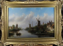 Öl auf Leinwand von Jan Jacob Conrad Spohler. "Eine holländische Grachtenansicht"