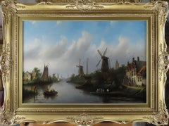 Peinture à l'huile de Jan Jacob Conrad Spohler, "Vue d'un canal hollandais".