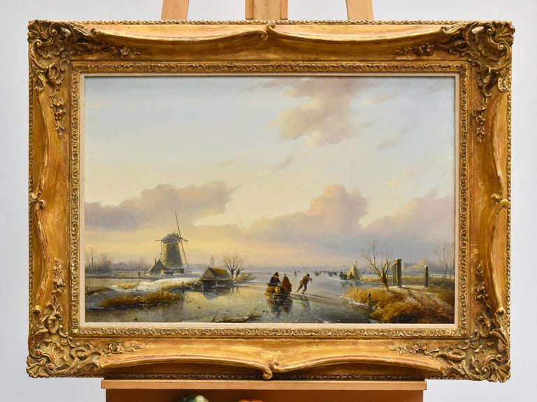 'IJsvertier' - Winter Scene - Jan Jacob Spohler - Around 1850 - Dutch - Ice - Beige Landscape Painting by Jan Jacob Spohler