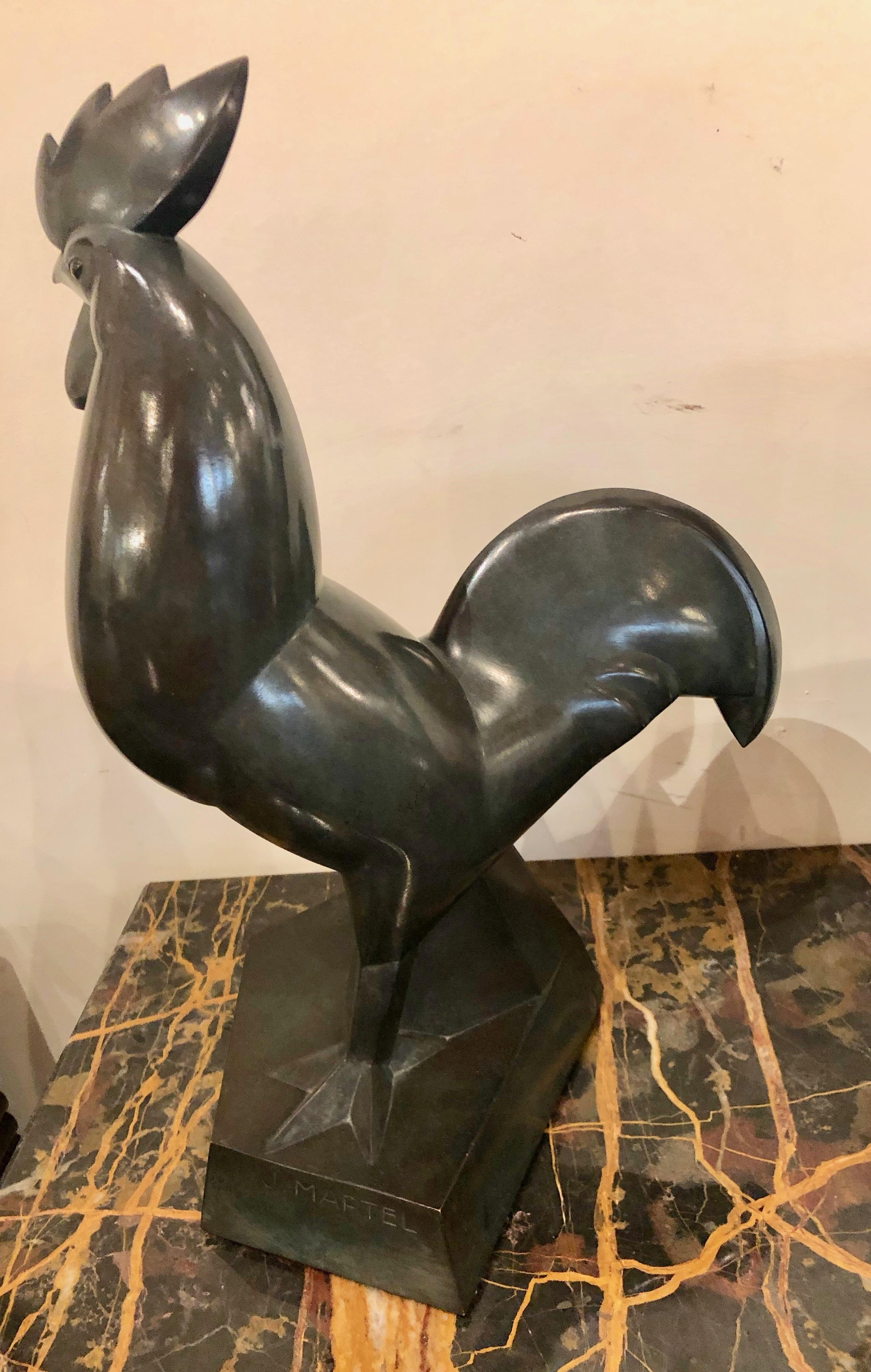 Original bronze by Jan and Joel Martel. Image of a stylized cubist rooster or “Coq”. Rare and famous animal piece in bronze made by Susse Frères foundry from Paris, signed, sealed and number 1 of 8, circa 1925. These amazing art deco artists had an
