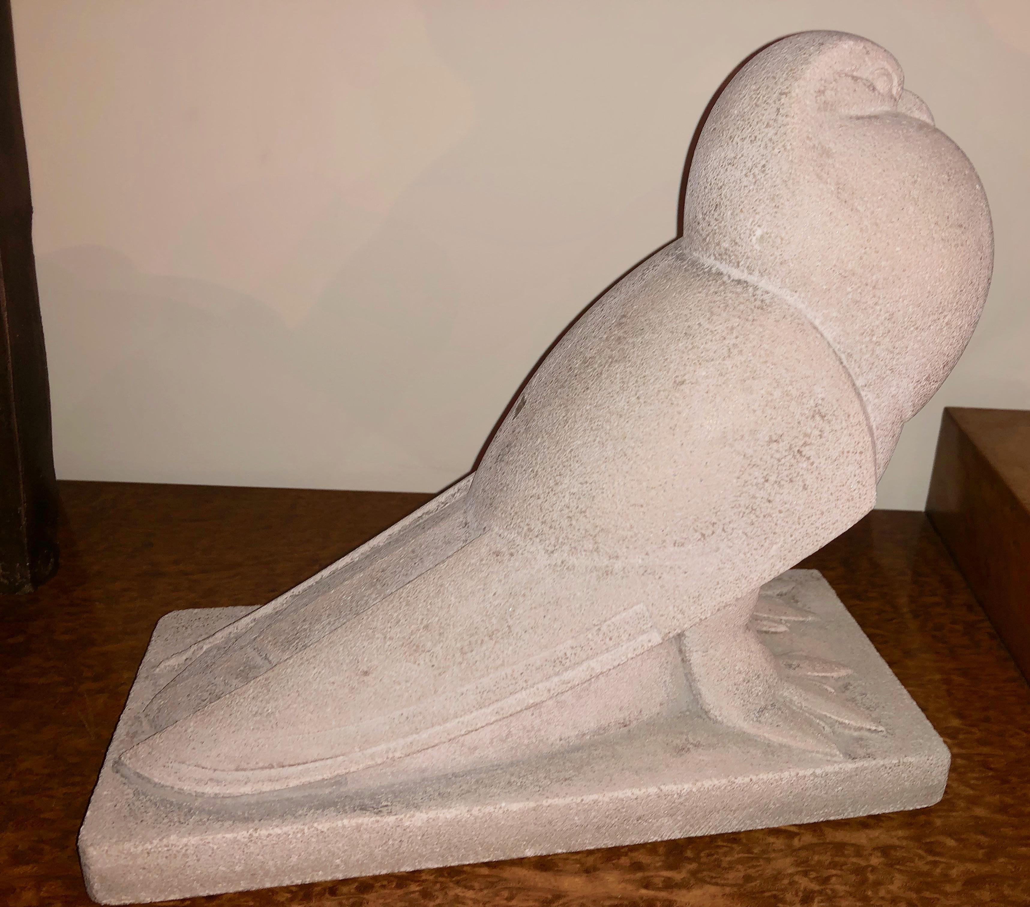 Rare and beautiful original stone by Jan and Joel Martel. Image of a stylized cubist pigeon (flat tail pigeon). One of their many famous animal pieces as represented in the most important book on Martel’s work. These amazing Art Deco artists had an
