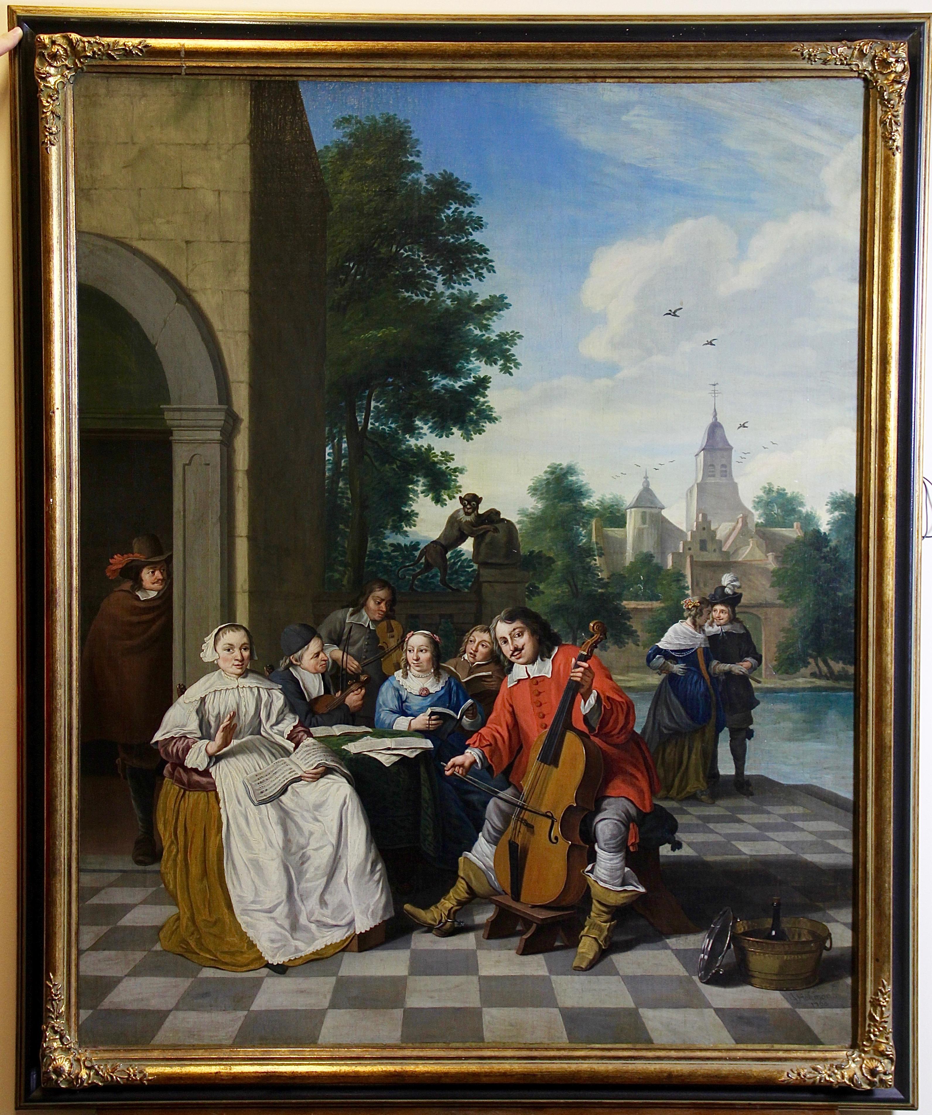 1760 Flemish Baroque oil painting. Romantic scene. Signed and dated. - Painting by Jan Jozef Horemans, The Younger